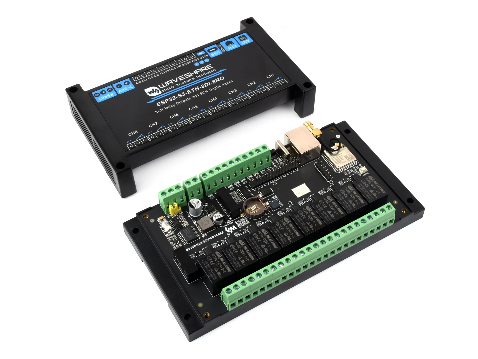 FireChip Waveshare Industrial 8-Channel ESP32-S3 WiFiRelay Module Onboard Isolated RS485 Interface Isolation Protection Circuit