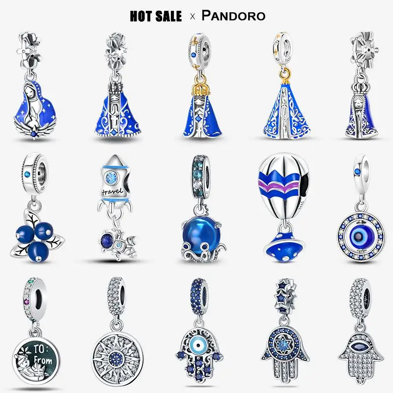 

Fit Pandora Original Our Lady Shaped Charm Beads 925 Silver Blue Series Pendant Bead Diy Prata Jewelry 2024 New Hot