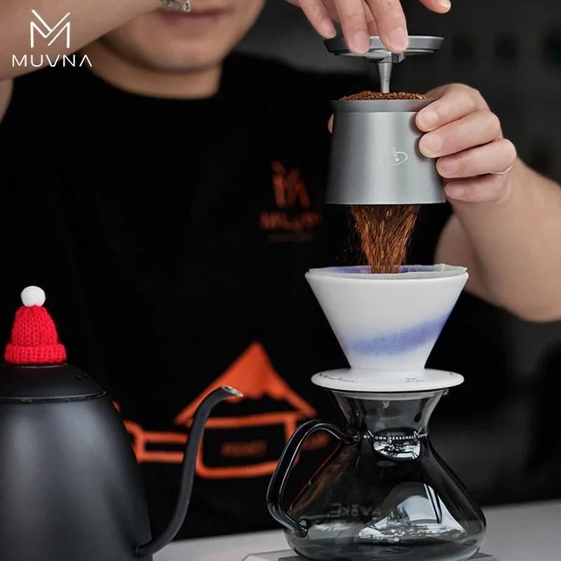 MUVNA 58mm Spinning Espresso Dosing Cup,Stainless Steel Coffee Powder Cup Shaker Funnel/Anti-Static Barista Accessories