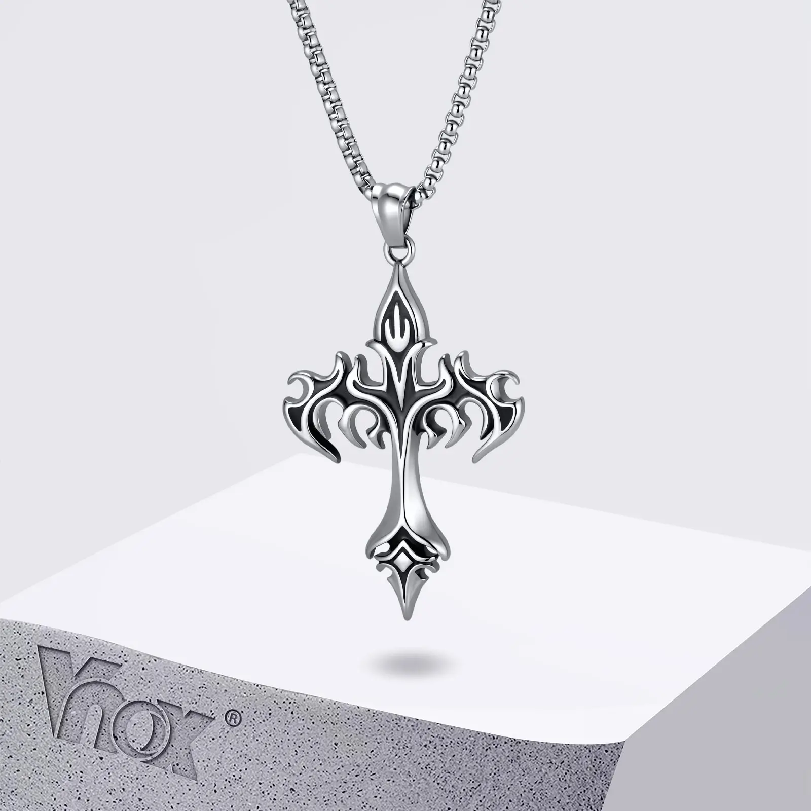 

Vnox Stainless Steel Flaming Cross Pendant Necklace for Men, Gothic Religious Jewelry, Punk Layering Chain Gift for Boyfriend