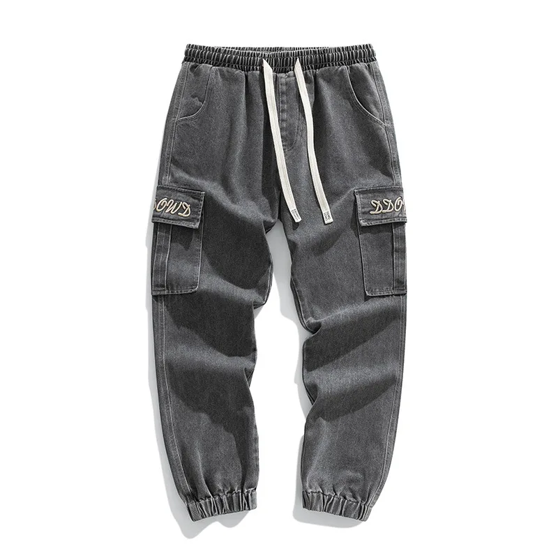 2024 New Harem Pants Great Casual Student Trousers Pockets Solid Color Hip Hop Joggers Men Fashion Streetwear Denim Cargo Jeans