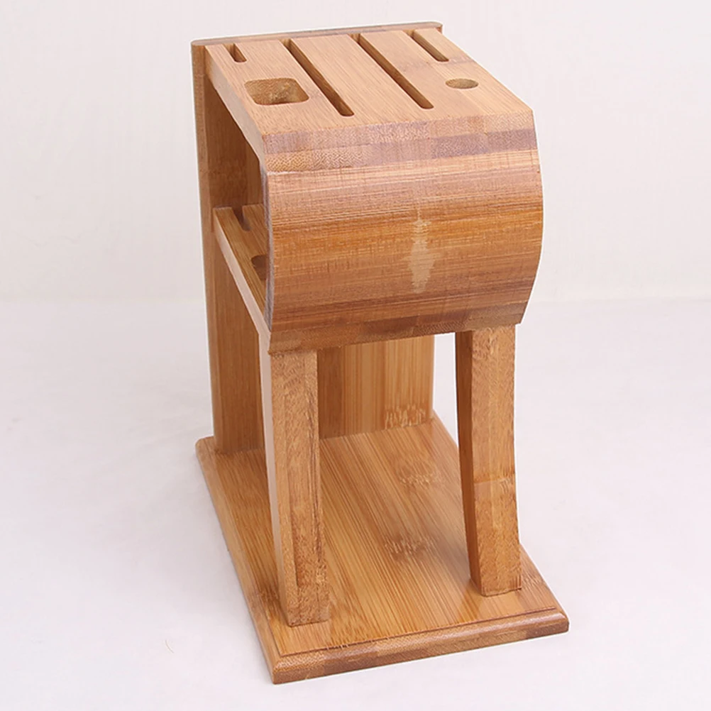 

Bamboo Knife Rack 6 Slots Horizontal Storage Block For Kitchen Knives Choppers Fruits Sharpener Ventilation Design Space Saving
