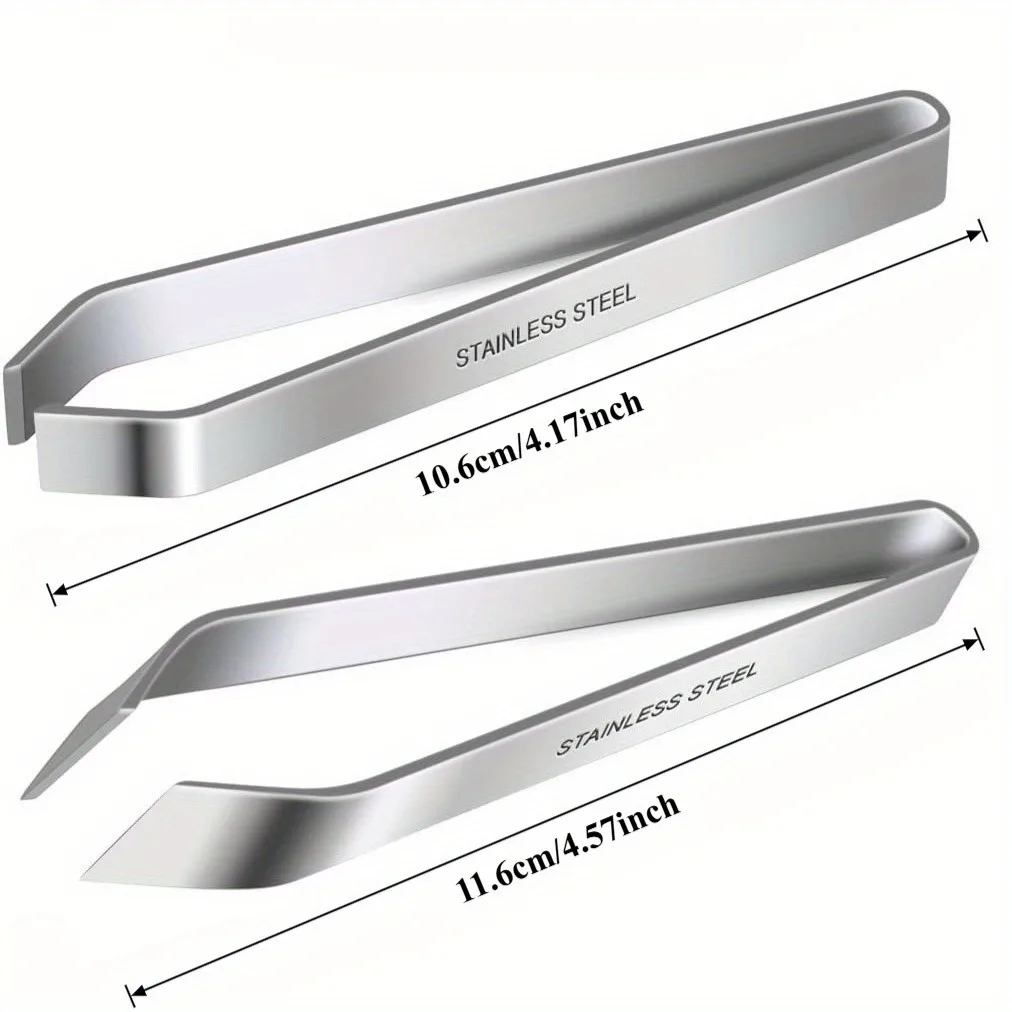Stainless Steel Fish Bone Tweezers,  for Seafood Processing, Garlic Peeler, Hair Removal Clip, Flat Angled Tip Pliers, Kitchen T
