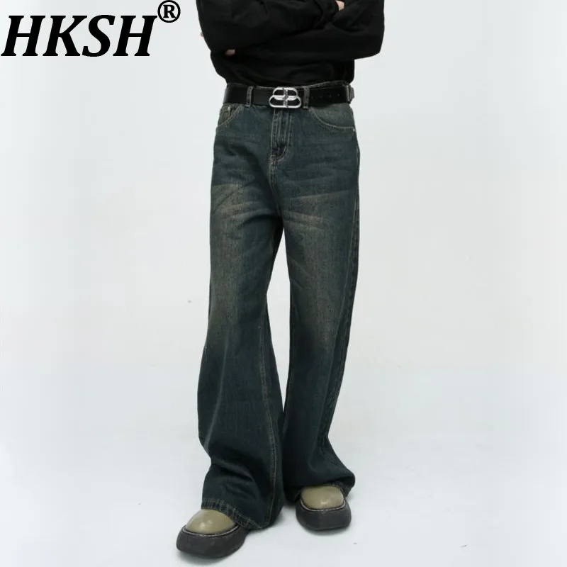 

HKSH Spring New Men's Tide Vintage Jeans American Retro Washed Straight-Leg Draped Denim Pants Chic Ins Streetwear Trendy HK2195