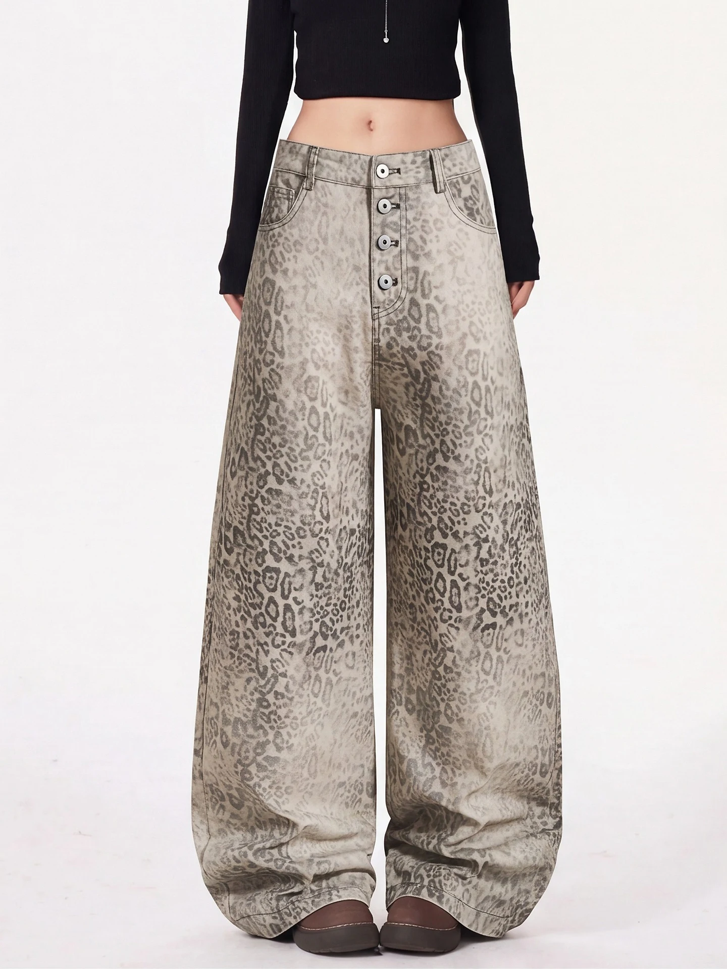 Ant American Retro Gradient Leopard Print Wide Leg Pants Loose Casual Unisex Straight Leg Long Trousers Fashion Brand