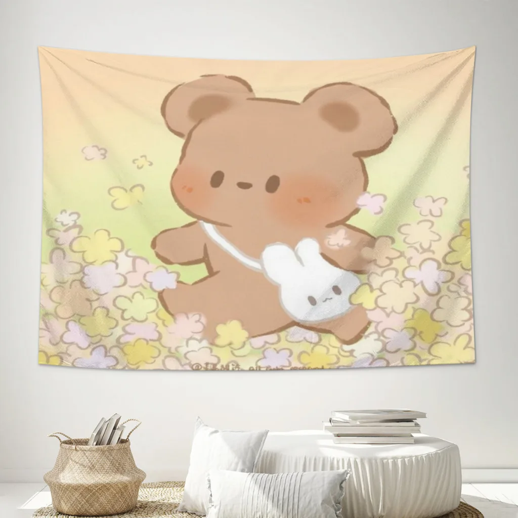 

Cute Bear Tapestry Wall Hanging Celestial Floral Tapestry Wall Carpets Dorm Decor Carpet