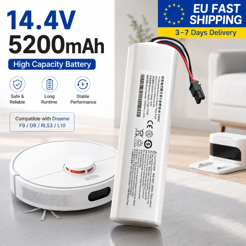 Batterie de remplacement 14,4 V 12800 mAh P2008-4S2P-MMBK compatible avec les robots aspirateurs Dreame F9 D9 L10 Pro Plus RLS3 RLS5 RLS5L RLS5D, batterie Li-ion rechargeable haute capacité, accessoires, pièces, kit d'extension de l'autonomie