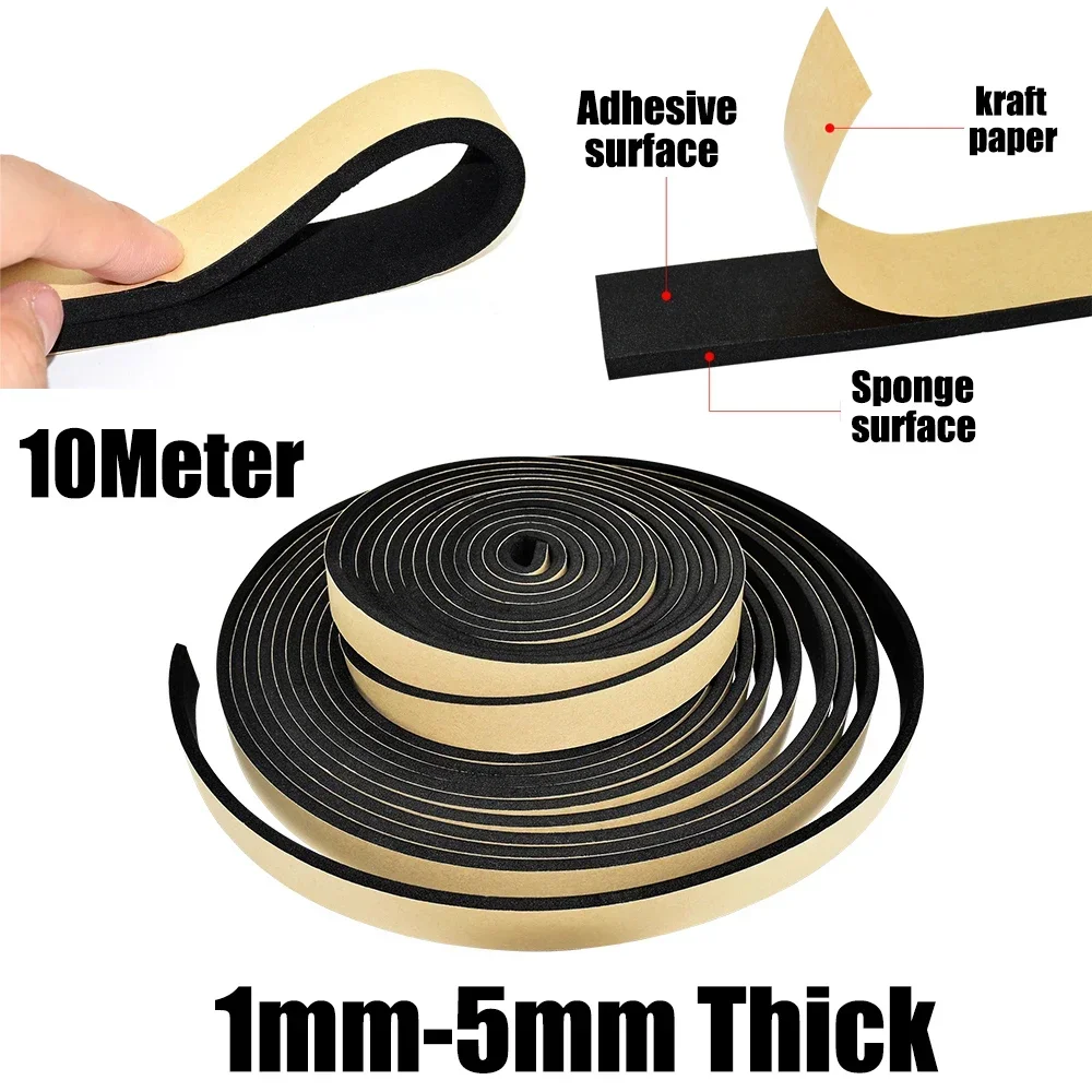 2/5/10Meter 1mm-10mm Thick Neoprene Self Adhesive Backed Foam Sponge Strip Sticky Seal 10Meter