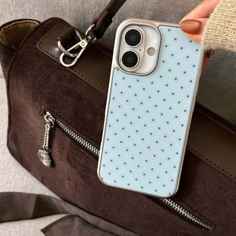 Full Screen Blue Mini Star Pattern Electroplated Drip Glue Phone Case For iPhone 17 16 15 14 13 12 11 Pro Max Plus 17air Cover view 4