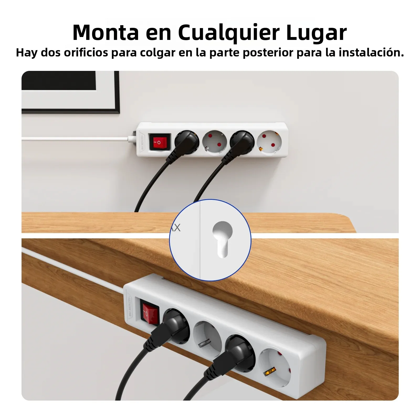 Imagen 5: Protector de Sobretensión de 4 Tomas de Corriente para la UE, Cable de Extensión de 1.5m/2m, Adaptador de Enchufe de CA, Adaptador de 4 Tomas con Protección Contra Sobrecarga