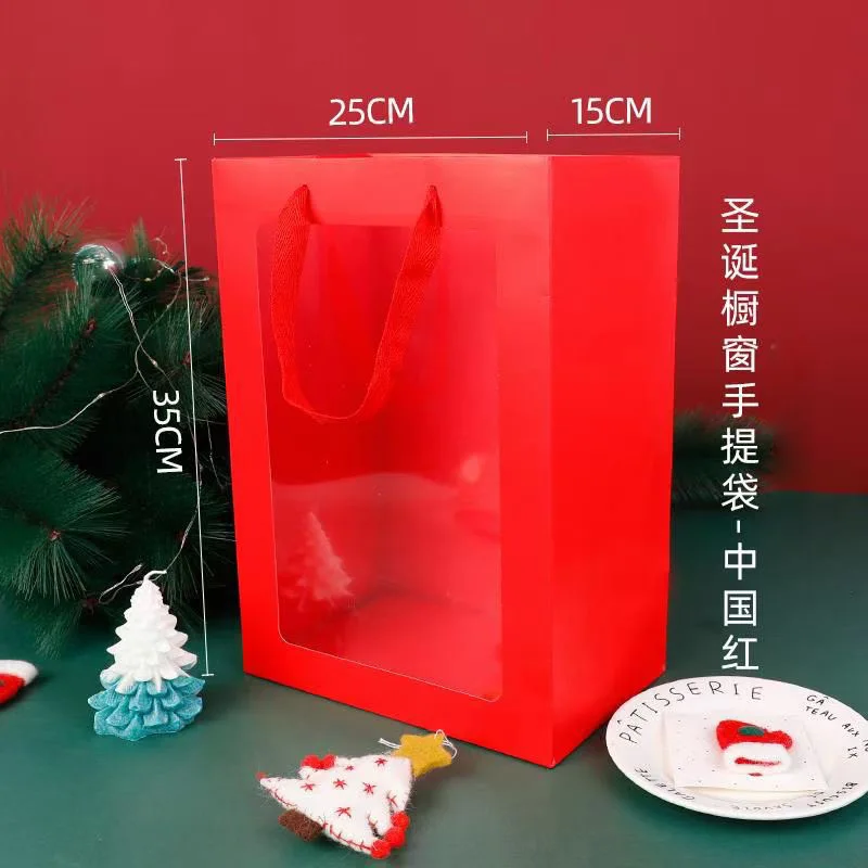 Christmas Window Bag Gift Bag Gift New Year's Big Red Window  Tote  Flower Gift Packaging