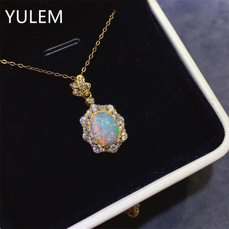 

925 Silver Opal Pendant for Woman 8x10mm Oval Cut Natural Australia Opal Gemstone Pendant Sterling Silver Opal Jewelry