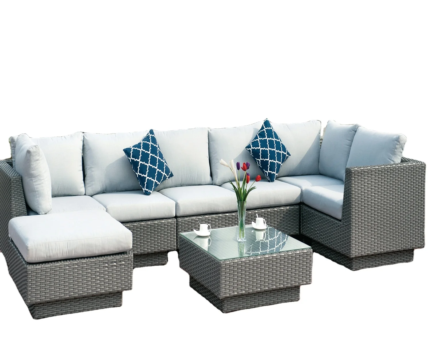 

All Weather Luxury Rattan 8pcs Corner Sofa Furniture Garden Line Patio Gray Wicker Garden Cube Set