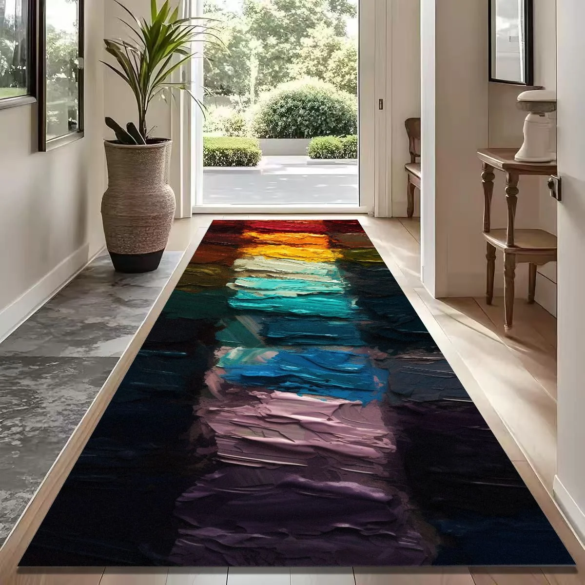 VIKAMA Contemporary Paint Stroke Alfombra de pasillo, tapete antideslizante para decoración del hogar