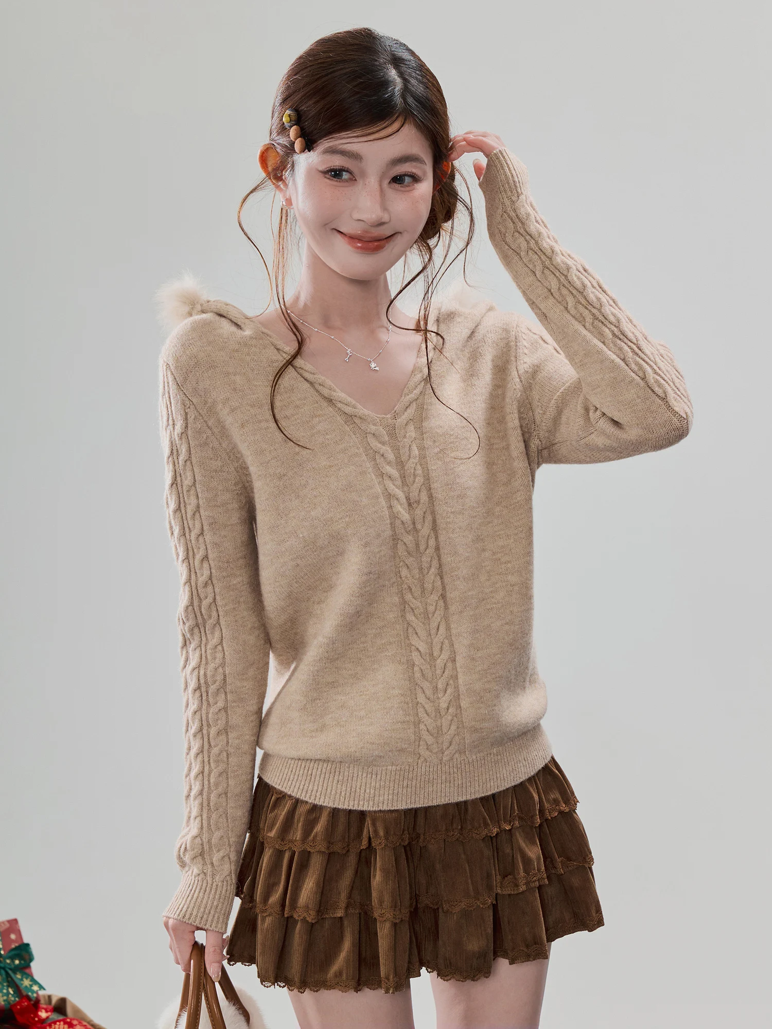 

Женский свободный вязаный свитер Swee на осень-зиму, мягкий уютный вязаный топ с капюшоном, высококачественный повседневный вязаный топ с длинными рукавами