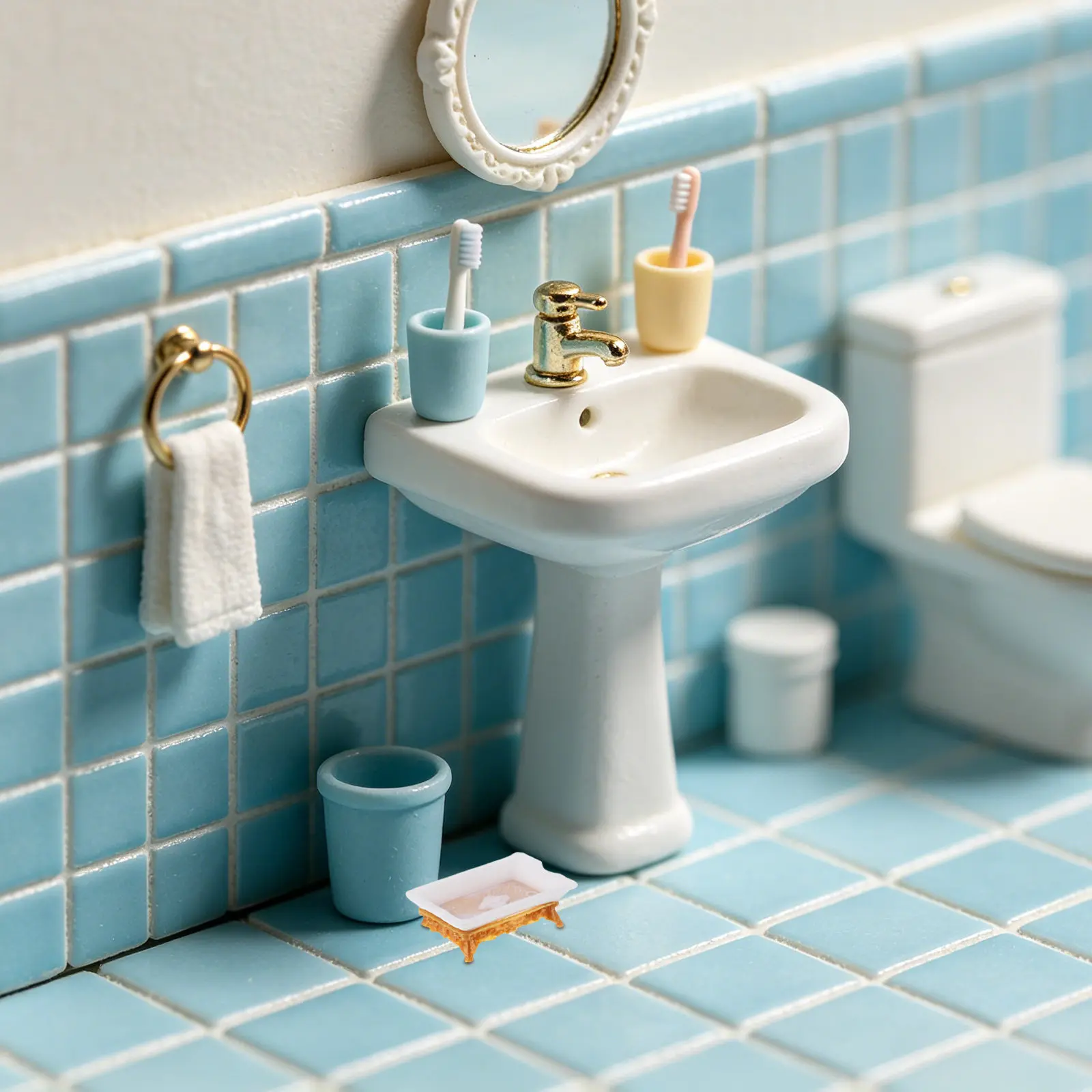 

6Pcs Realistic Plastic Miniature Bathroom Accessories Set for Dollhouse Decor Including Soap Tray Toothbrush Toothpaste Mini