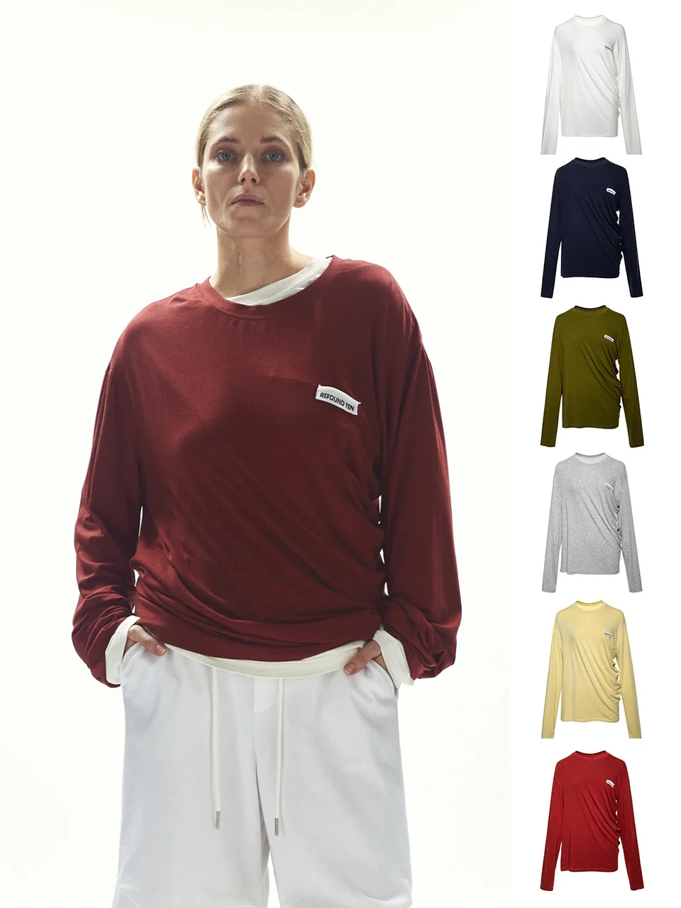 

Женская модная футболка с круглым вырезом и длинным рукавом, асимметричного прямого кроя, весна 2025, GoGoBuyer