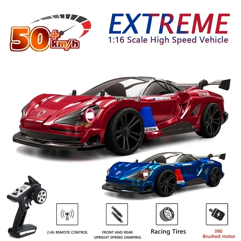 

1/16 50KM/H RC Car 2.4G 4WD with LED Light Electric High Speed Drift Remote Control Muscle Racing for Children's Toy Q117 16303