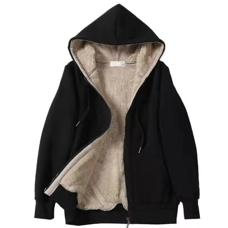

Large Size Women's Plush Hooded Long Sweater Soft Comfortable Thickened Winter Sweatshirt Casual Fashion Ladies' Cardigan