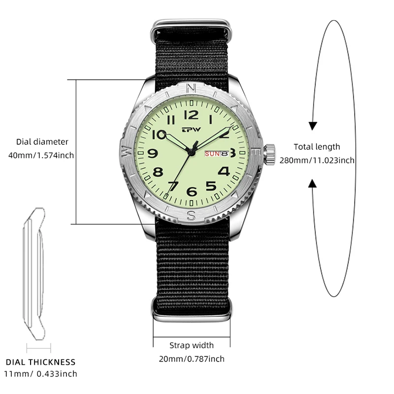 Men's 40mm Field Watch, Easy Reading Fabric Strap