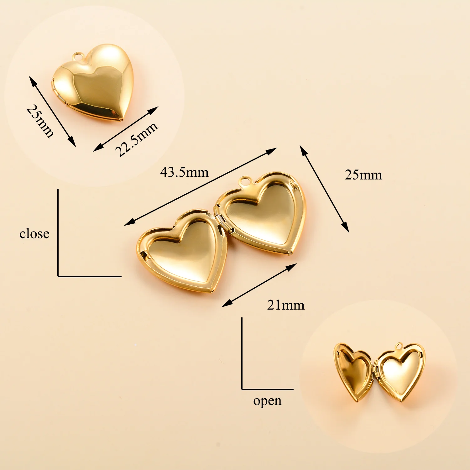 Leichte Herz-Medaillons, Öffnbarer Fotorahmen, Glänzende Edelstahl-Halsketten, Familien-Liebes-Anhänger für Frauen und Männer – Detail 3