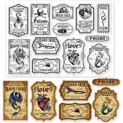 1Sheet Potion Label Magic Clear Stamps Potion Label Magic Decorative Clear Stamps Silicone Stamps for Card Making and Photo