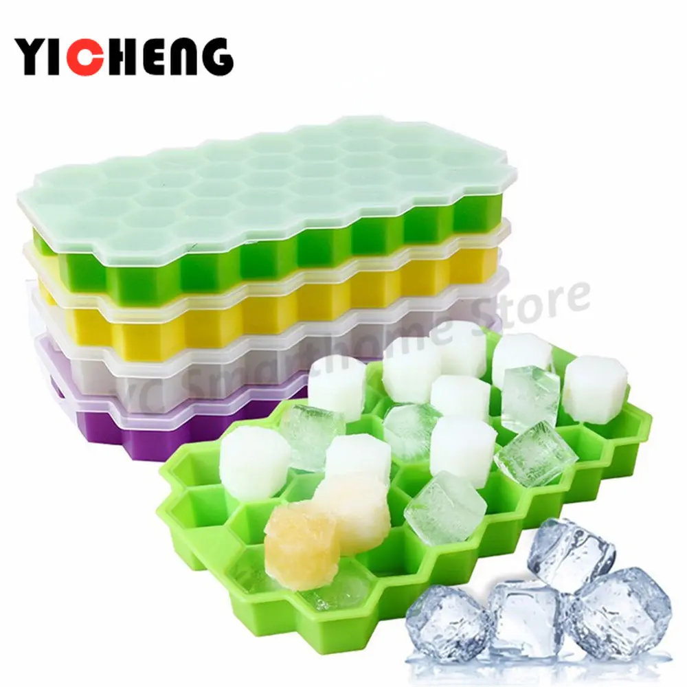 1Pcs Silicone Ice Cube Ice Mold with Lid Food Grade Honeycomb 37 Cell Ice Box Ice Tray Ice Cream Maker