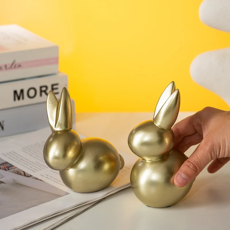 

Golden Rabbit Resin Ornament Easter Home Living Room Office Desktop Decoration Craft