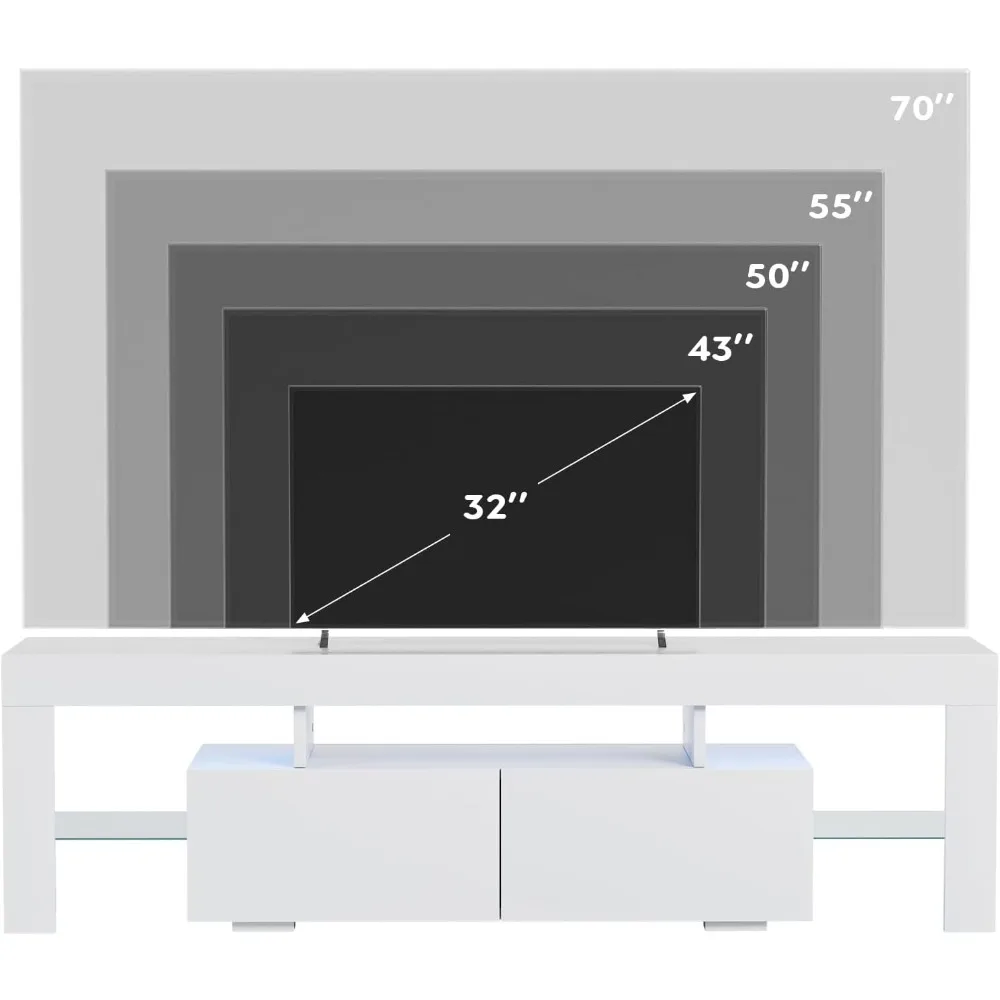 Modern Lighting TV Cabinet, Entertainment Center Media and Open Shelves, TV Console Table with 1 Drawer and Remote Control