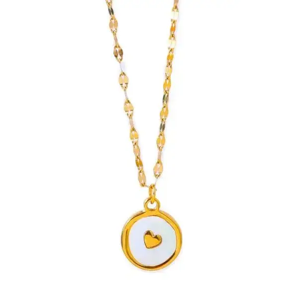 CARLIDANA French Retro Stainless Steel Gold Plated Shell Necklace for Women Simple Love Heart Pendant Link Fashion Jewelry