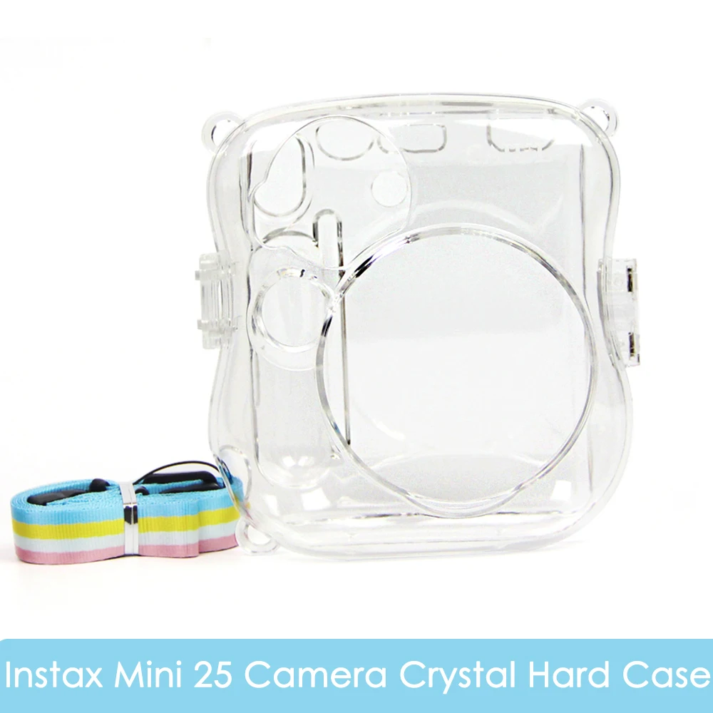 Fujifilm Instax Mini Camera ShellCase protetora, Capa com Alça de Ombro, Cristal, Transparente, 25, 26 Photo Film, Novo