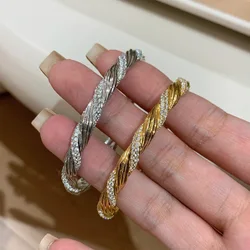 Creative Design Silver 925 Woven Spiral Bracelet Luxury Diamond inlay bangles for women Exquisite Fashion Style Jewelry