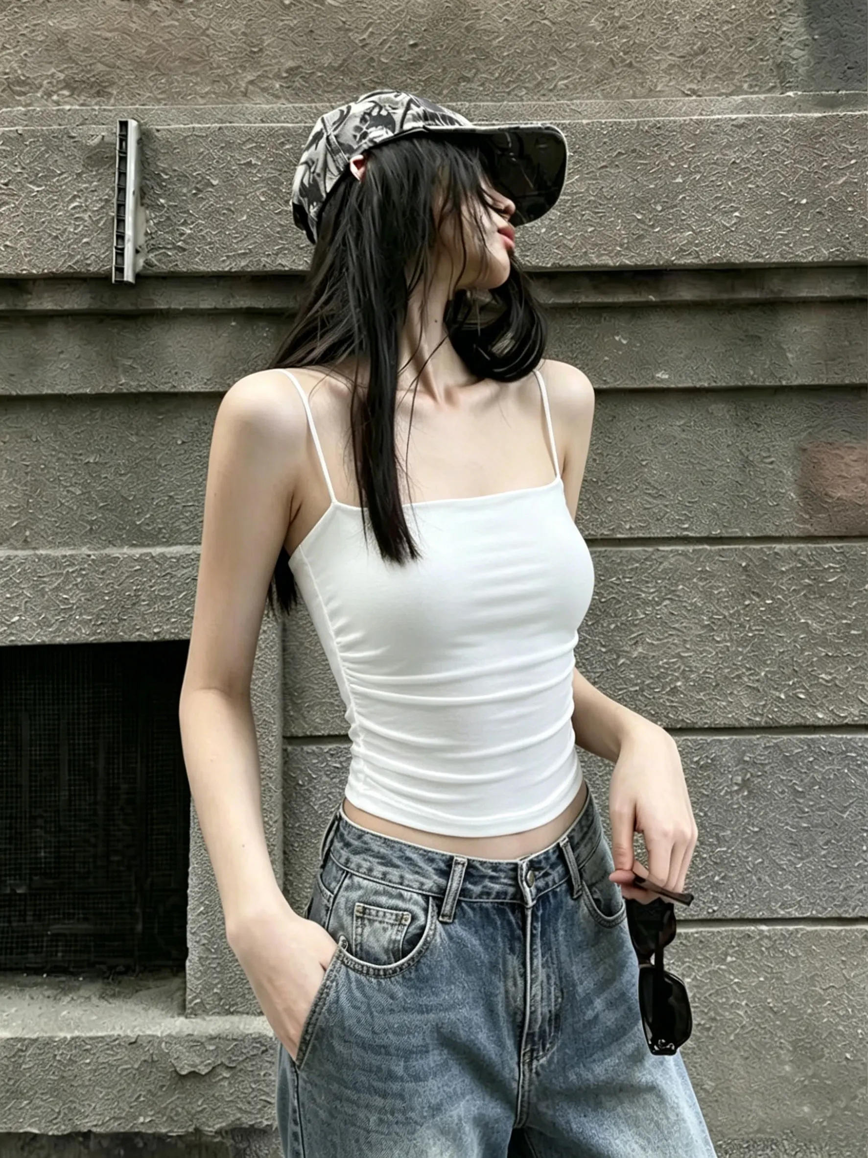 Top sexy con un solo tirante y hombros descubiertos para mujer, camisola de verano, camiseta sin mangas para uso interior y exterior, camisa térmica sin mangas.