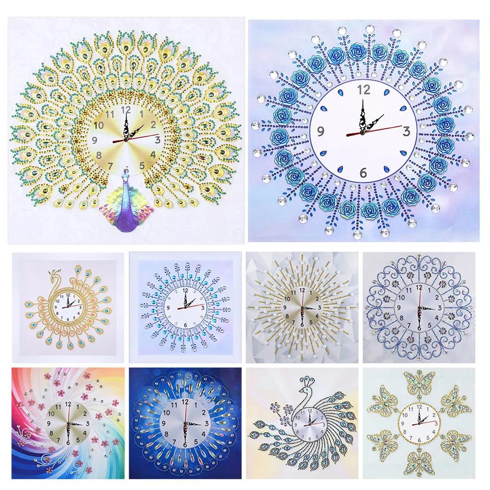 35*35CM DIY Peafowl Special Shaped Diamond Painting Embroidery Wall Clock Kit Home Decration Art Craft Mosaic Painting