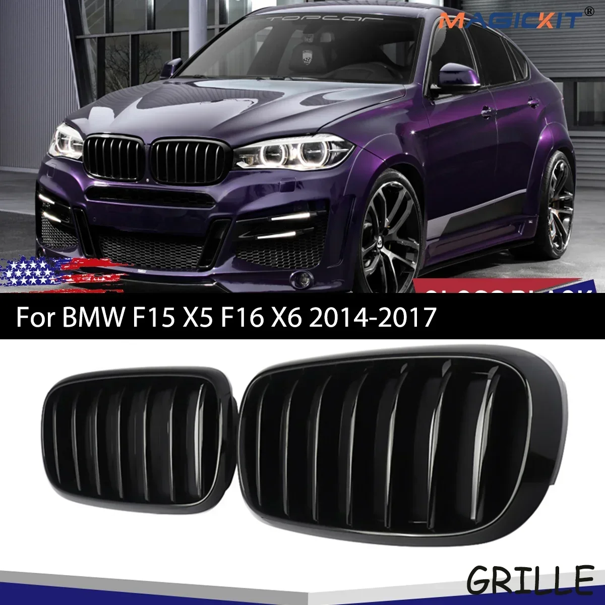 Front Kidney Sport Grill For BMW F15 X5 F16 X6 2014-2017 Mesh Racing Grille Gloss Black car accesories