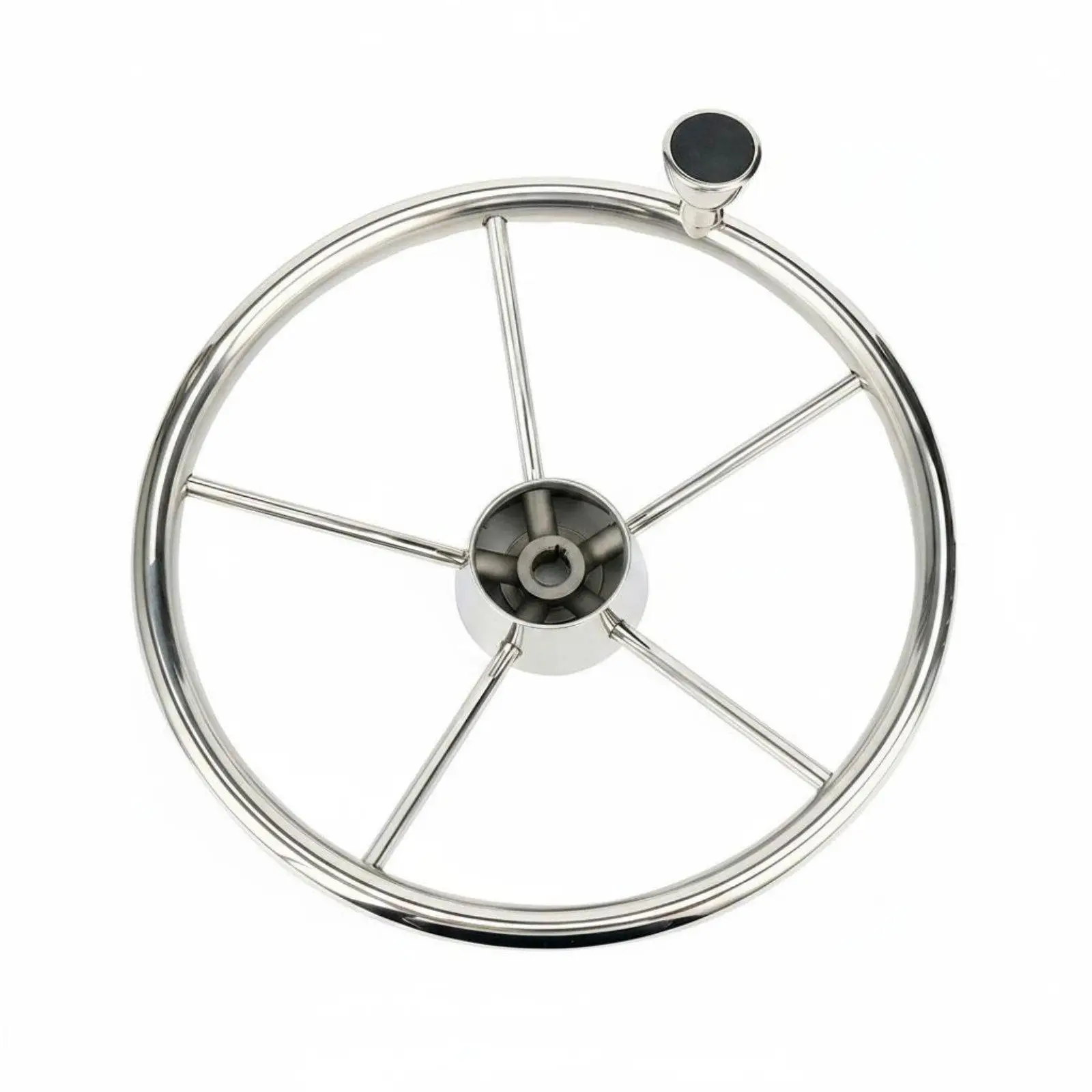 Boat Steering Wheel with Turning Knob Polished Finish Stainless Steel Steering Wheel Finger Grips for Pontoon