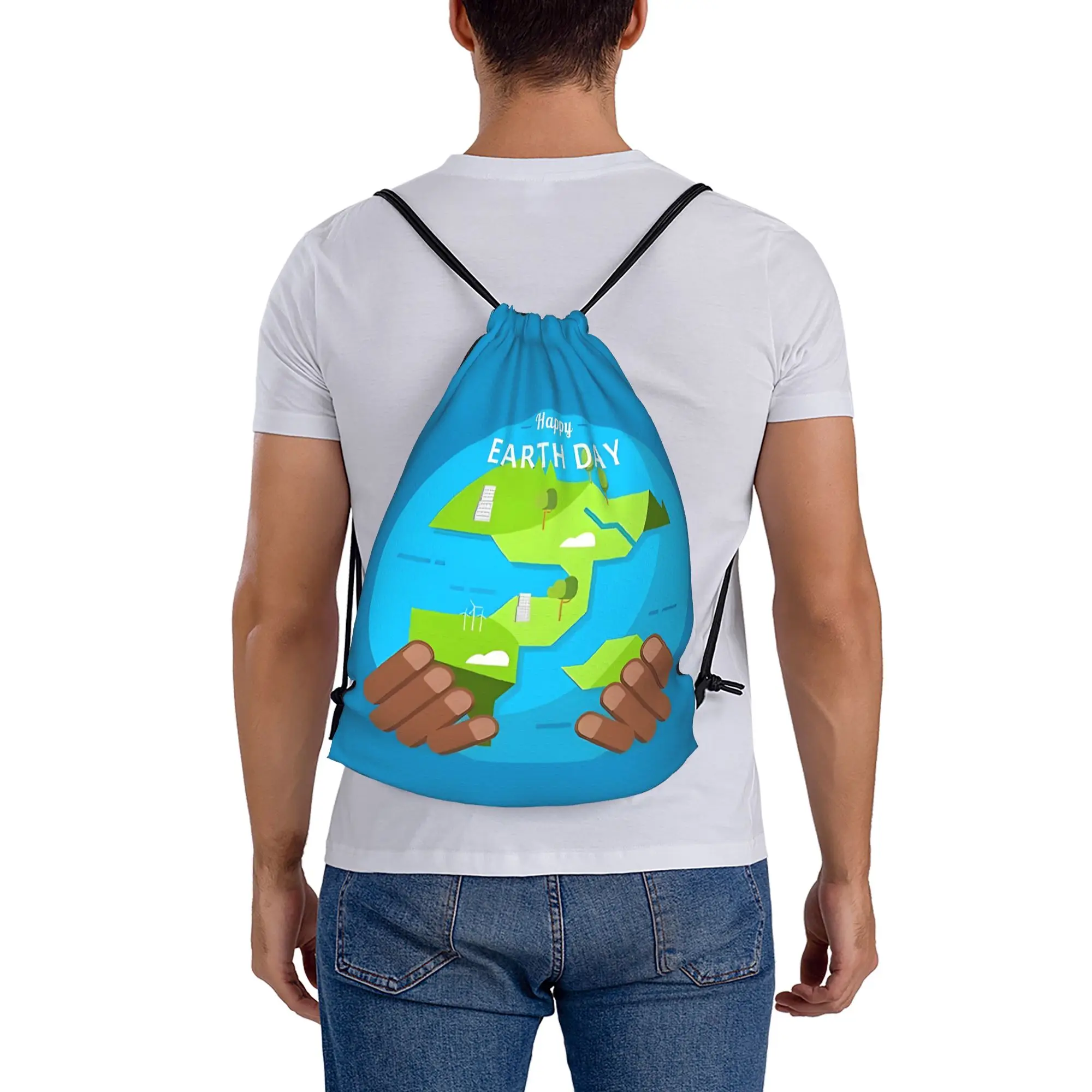 African Happy Earth Day  Portable Sports Drawstring Backpack Riding Backpack Gym Clothes Drawstring Bags