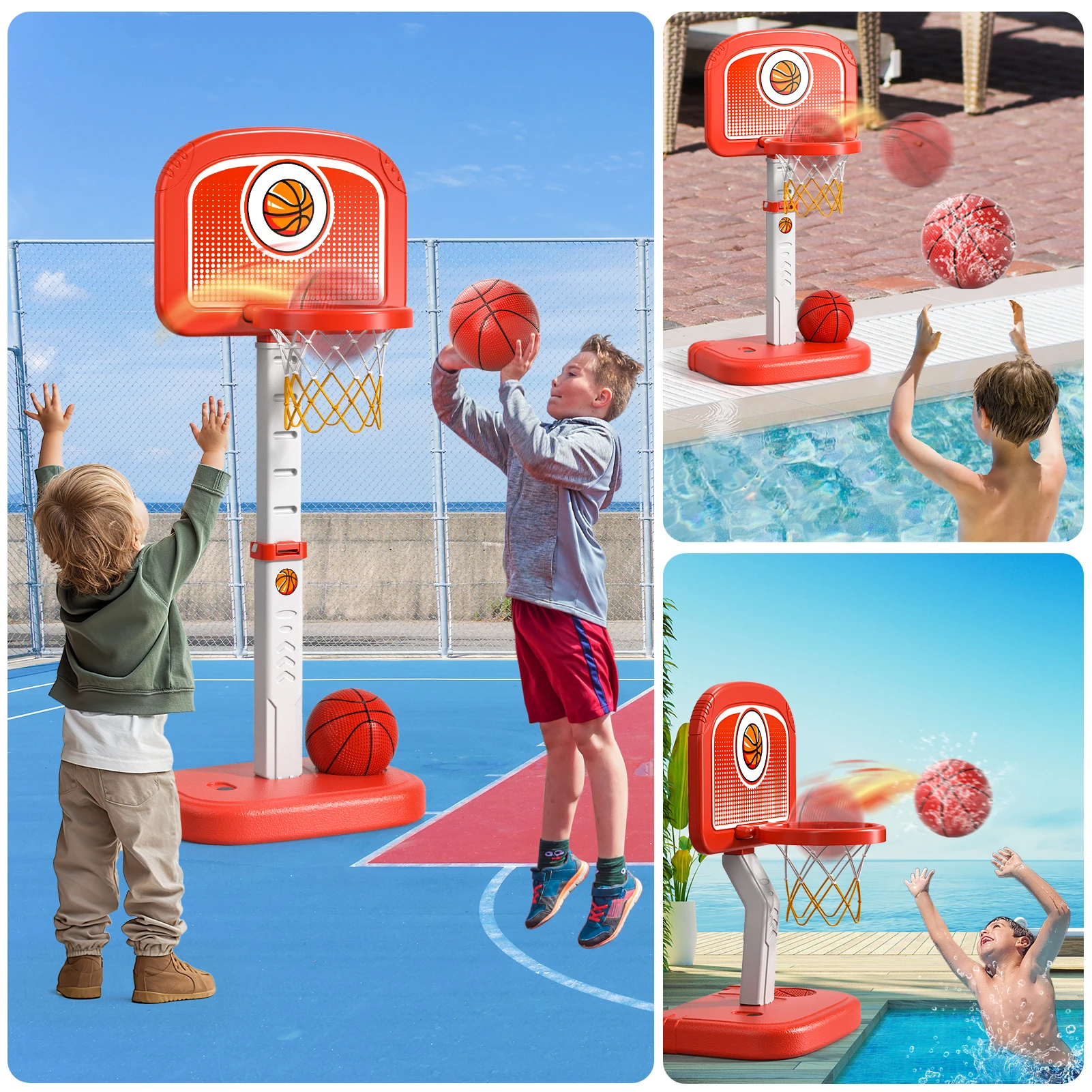 Swimming Pool Basketball Hoop Outdoor Toys with 4 Balls, Basketball Hoop Indoor Outdoor Toys