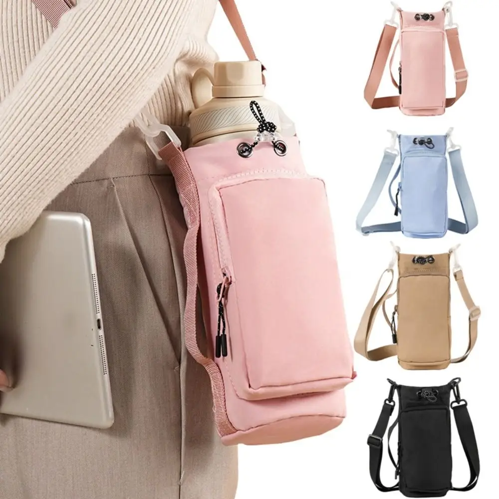 with Adjustable Shoulder Strap Water Bottle Holder Pouch with Keychain & Mountaineering Button With Phone Pocket Water Cup Bags