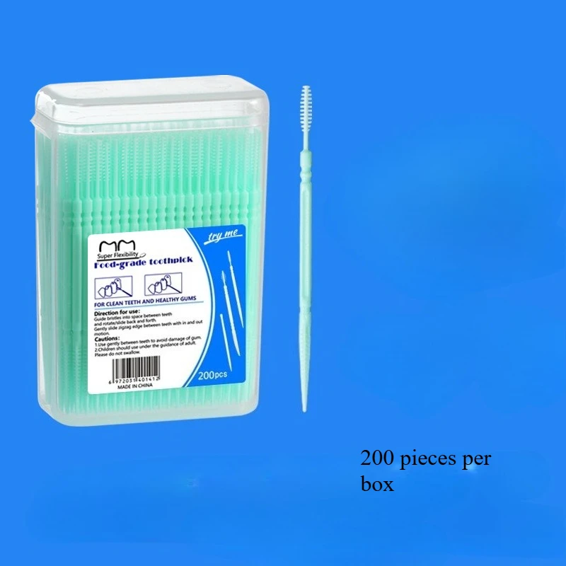 

200-piece Box of Toothpick Brushes Plastic Disposable Toothpicks for Home Use Bulk Inter Dental Brushes Dental Picks and Floss