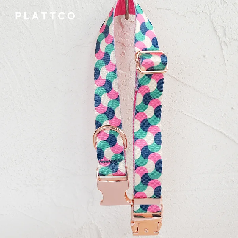 PLATTCO unique design dog collar print GUMMY WORMS pattern with high-quality rose gold buckle 5 size PDC317RG