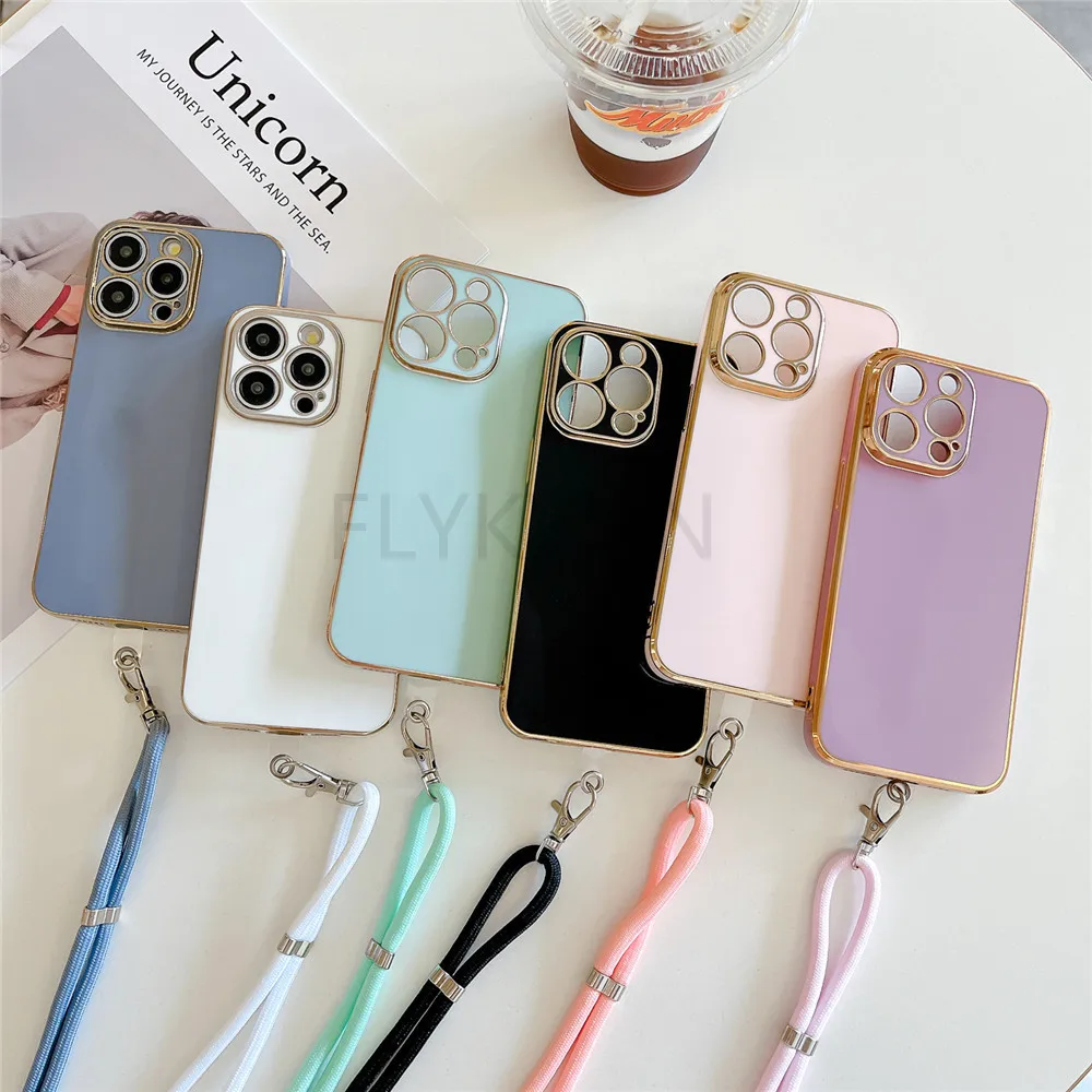 For Xiaomi POCO X6 X5 X3 M6 Pro C65 Crossbody Lanyard Plating Phone Case For Xiaomi 14T 13T 12T 11T Lite 5G NE Strap Soft Cover