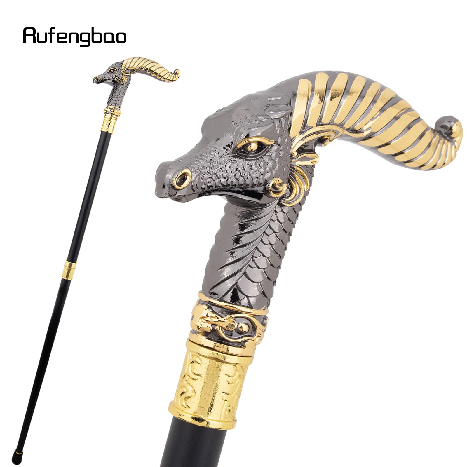 Bengala de Luxo Amarela e Preta Dragão para Festa, Bengala Decorativa Elegante com Punho de Cruz, 93cm
