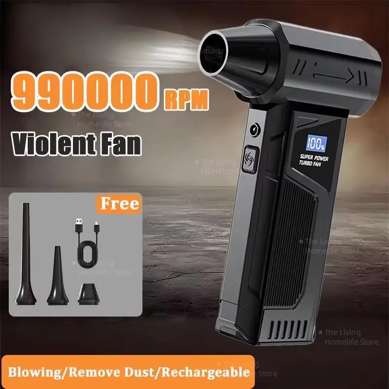 

990000RPM Jet Fan Brushless Motor Turbo Air Blower For Car Cleaning With LED Light Digital Display Portable Outdoor Use