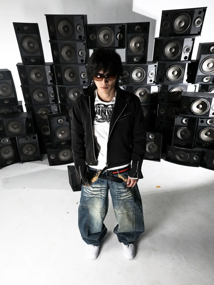 

Джинсы PCCVISION AN0N свободного кроя, темно-синие, с пэчворком и узором «бамбуковые узлы», мужские повседневные брюки прямого кроя