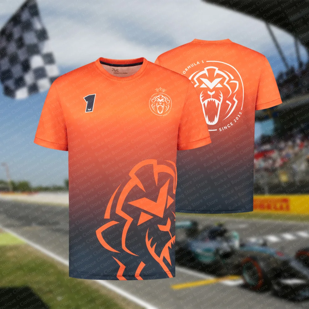 Summer Classic Orange Lion Print F1 Men\'s T-shirt, Popular On The Streets, Trendy Short Sleeved Top For Racing Fans