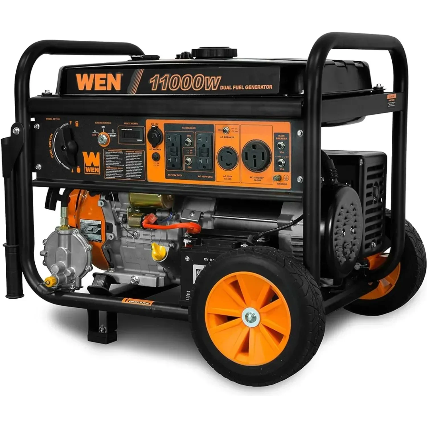 WEN DF1100T 11,000-Watt 120V/240V Dual Fuel Portable Generator with Wheel Kit and Electric Start, Black