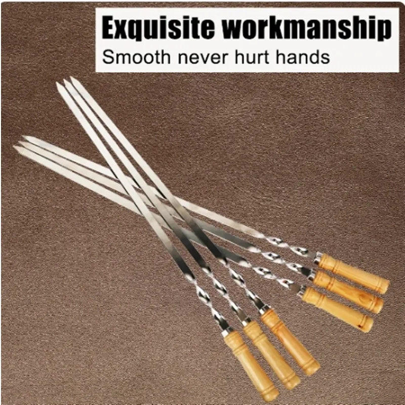 6PCS Barbecue Grill Needle BBQ Fork Skewers Long Handle Shish Kebab Sharp Roasting Fork Tool Stainless Steel Set Accessories