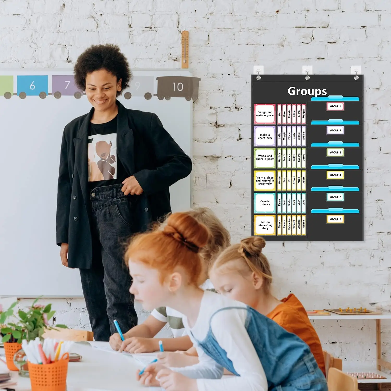 مخطط الجيب لإدارة المجموعة مع 96 بطاقة، مخطط وظائف الفصل الدراسي، منظم المجموعة الصغيرة لمستلزمات تعلم المعلم المدرسي