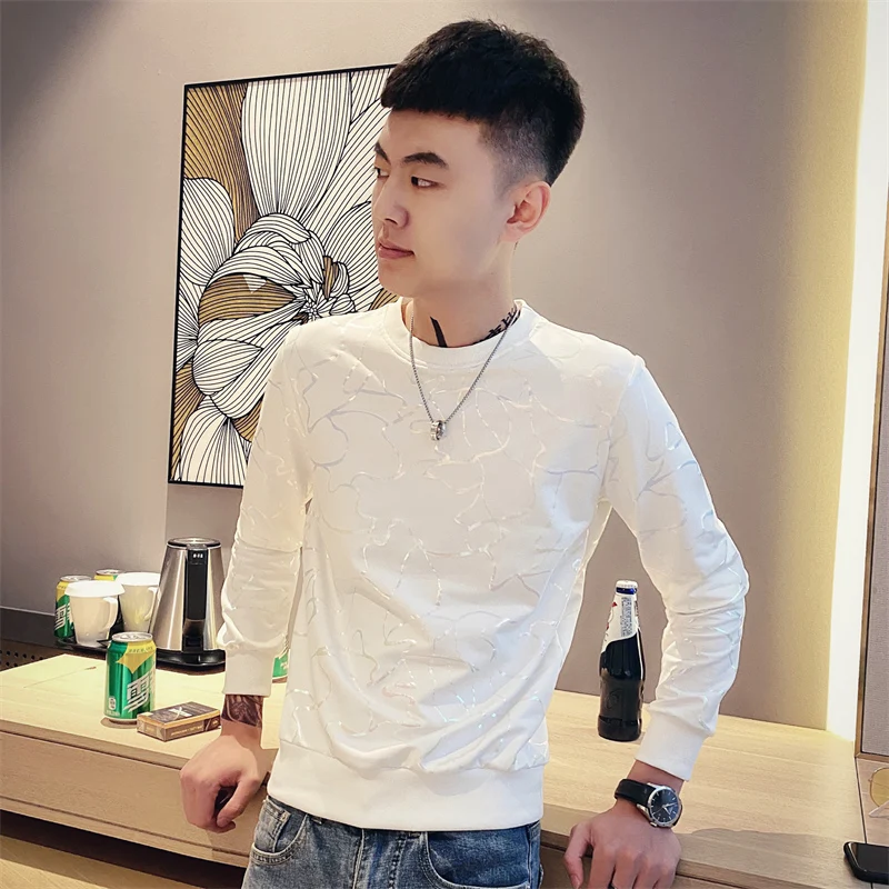 

Мужская футболка с длинным рукавом и принтом, круглый вырез, приталенный крой, молодежная модная осенняя коллекция, бренд Tagkita, повседневная одежда